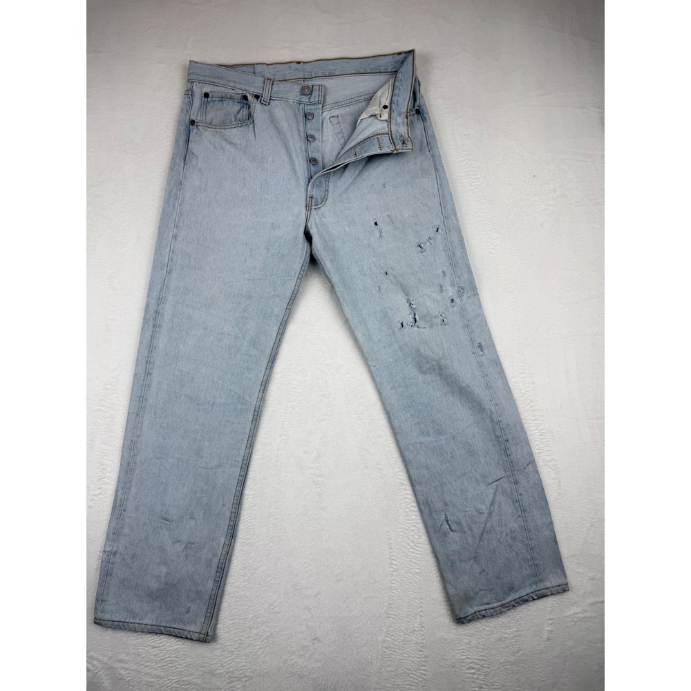 Levi's 501 Vintage Made in USA Light Wash Distressed Straight Leg‎ Jeans 34x30